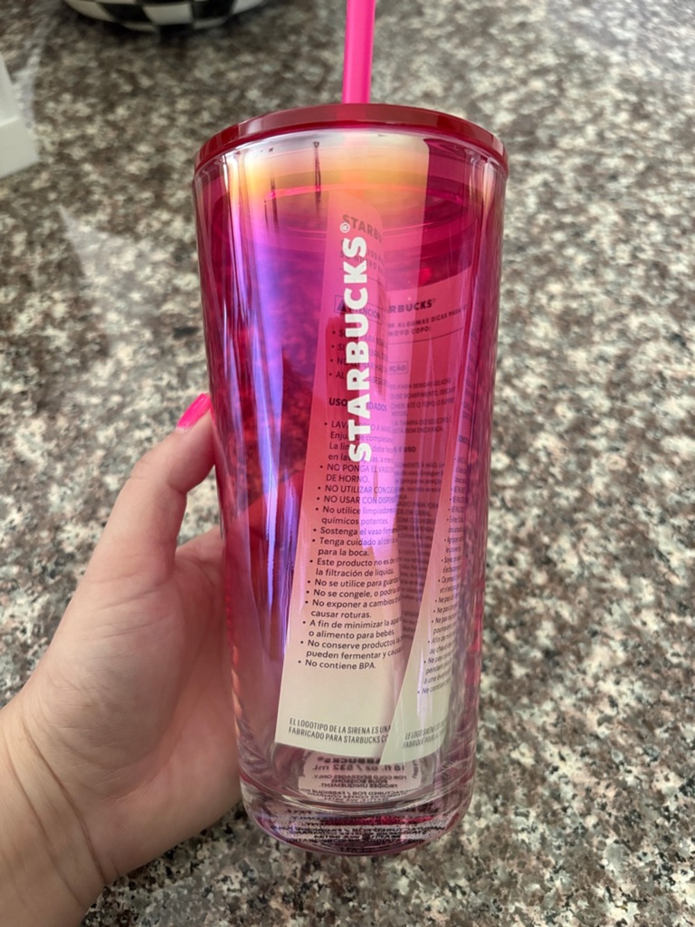 Starbucks Iridescent Fuchsia Pink Tumbler with Straw
